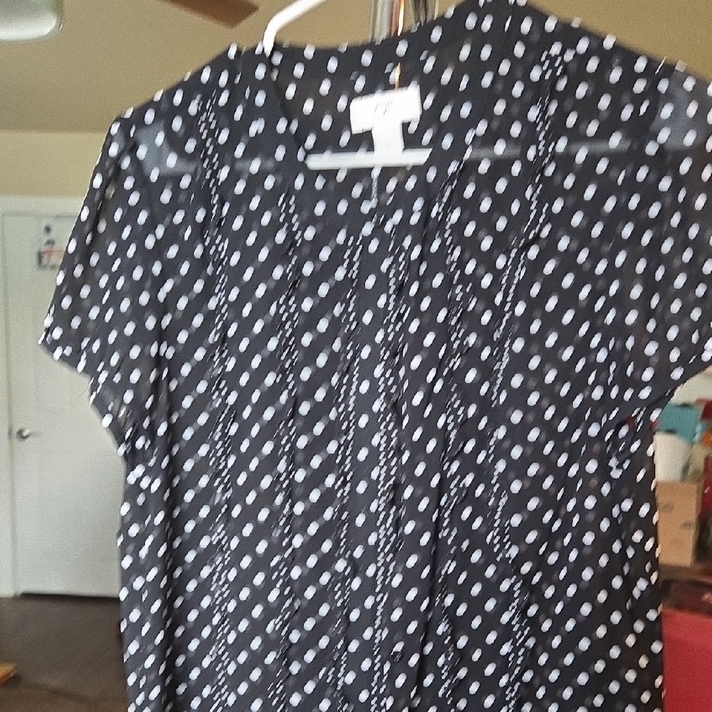LOFT Black and White Buttoned Peter Pan Collar Blouse